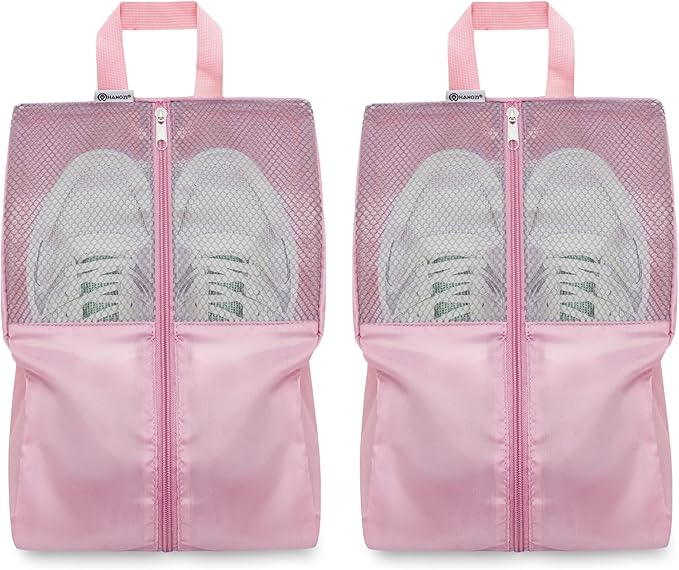 Shoe Bags For Travel, Used As For Storage or Shoe Travel Bag, Featuring Waterproof Nylon Sneaker Bag. (Light Pink, 2 Pack, Large)