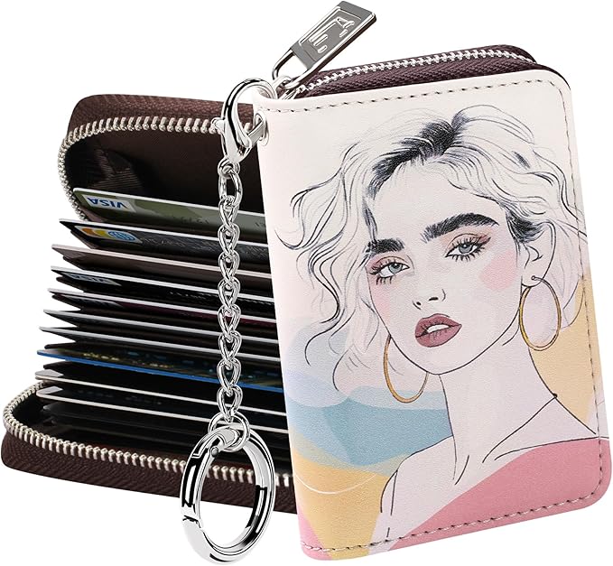 FurArt Zipper Wallet Women, RFID Blocking Credit Card Wallet, Business Card Holder, Compact Size KeyChain Wallet