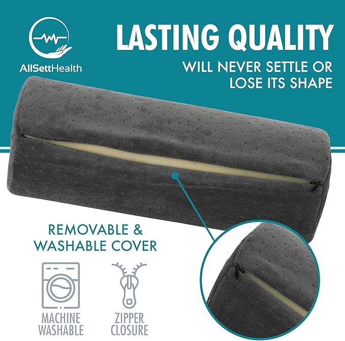 AllSett Health Round Cervical Roll Cylinder Bolster Pillow with Removable Washable Cover, Ergonomically Designed for Head, Neck, Back, and Legs, Grey | 13" X 5"