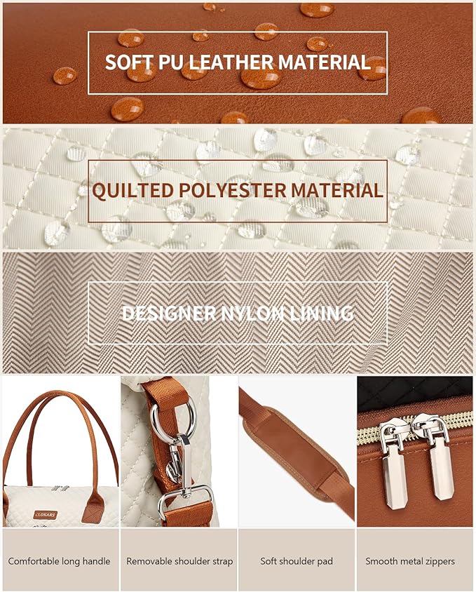 Weekender Bags for Women, Travel Duffle Bag Carry On Overnight Bag with Cosmetics Bag and Crossbody Purse for Gym Hospital, Gifts for Women, Beigeblack Brown