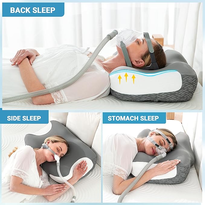 Elviros Cervical Neck Pillow for Neck Pain Relief, CPAP Pillow for Side, Back & Stomach Sleepers, Ergonomic Orthopedic Pillow for CPAP Users to Reduce Air Leaks and Mask Pressure, White