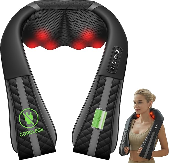 Snailax Cordless Neck Massager with Heat, Shiatsu Neck Back Massager for Pain Relief Deep Tissue, 4D Kneading Shoulder Massager Pillow for Shoulder, Leg Rechargeable Massage Gifts for Mom, Dad