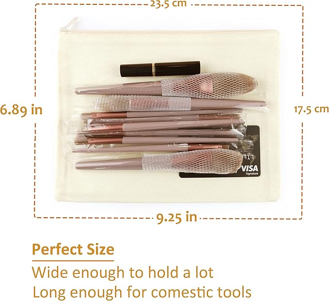 Koolmox 9x7'' Canvas Pouch with Zipper Bulk, 20 pcs Multipurpose Large Cotton Canvas Makeup Cosmetic Bag, Travel Toiletry Pouches Blank Beige DIY Craft Bags, Pencil Bag, Purses, Stationery Organizer