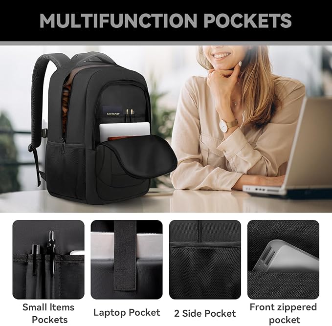Extra Large Travel Laptop Backpack, 18.4 Inch Laptop Backpack Airline Approved, Business Anti Theft Sturdy Work Computer College High School Backpack Bag Fits 18 Inch Notebook for Men Women, Black