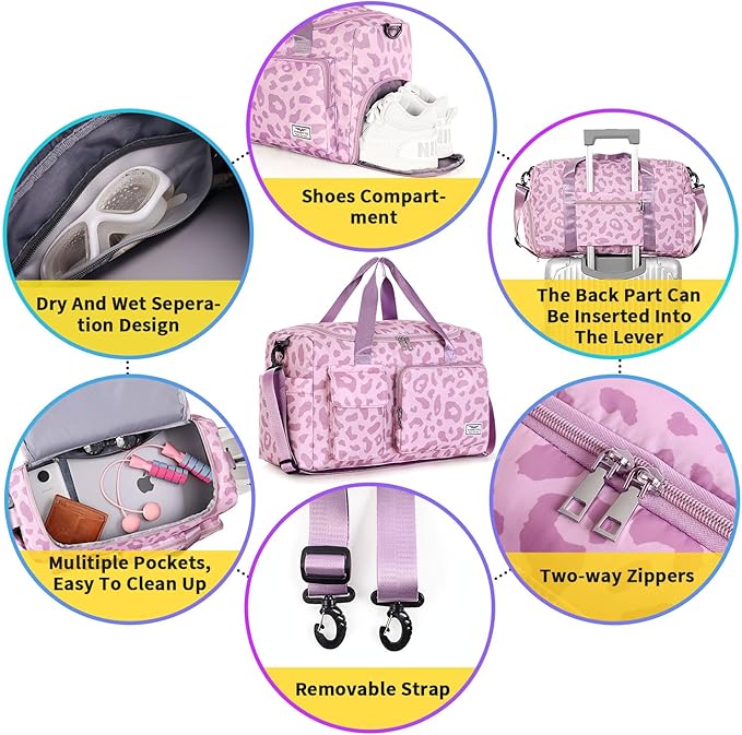 FIORETTO Women's Gym Duffle Bag with Shoes Compartment, 30L Capacity, Ideal for Travel, Gym, Sports, Duffel, Weekender