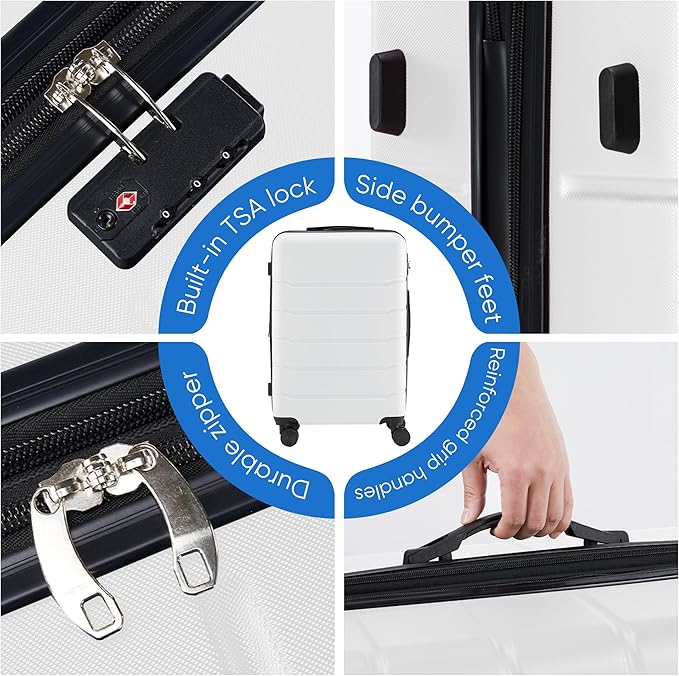 OLIXIS 20 Inch Carry-On Luggage, Hardside Suitcase with Spinner Wheels, Lightweight ABS Hard Shell Travel Luggage, TSA Approved Lock, Expandable Small Suitcase for Business & Travel–White