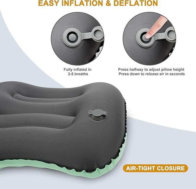 Camping Pillow with Soft Cover, Lightweight Inflatable Pillow for Neck Lumbar Support,Upgrade Backpacking Pillow,Washable Travel Air Pillows for Hiking, Backpacking, Airplane, Beach, Green