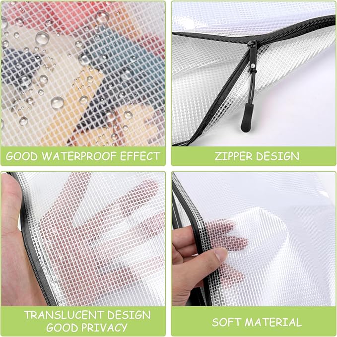 24pcs Mesh Zipper Pouches, A3 Size 17 x 12 inches Waterproof Black Zipper Bags, Water-Resistant Plastic Zipper Pouch for School Office Supplies, Puzzles & Games Organizing Storage