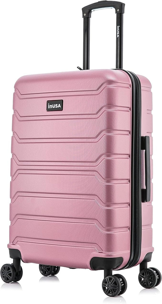 InUSA TREND Luggage with Spinner Wheels | Durable lightweight Hardside Suitcase, Travel bag with Handle and Trolley, 24-Inch Medium Checked luggage | Rose Gold