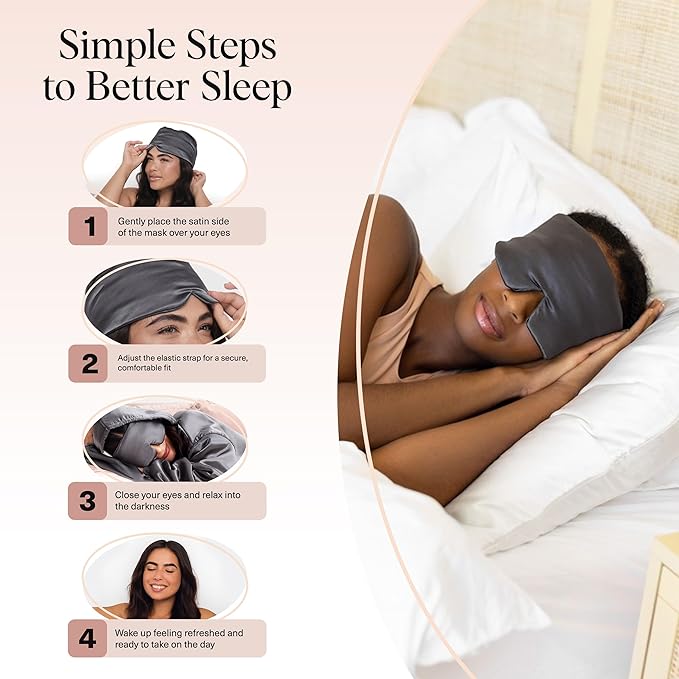 Kitsch Satin Sleep Mask - Eye Masks for Sleep, Softer Than Silk Satin Sleeping Mask Blindfold and Sleep Masks for Women and Men, Eye Care Travel Essentials - Charcoal Black