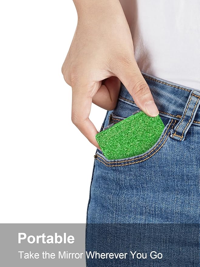 OMIRO Compact Mirror, Glitter PU 1X/3X Magnification, Ultra Portable for Purses (Green)
