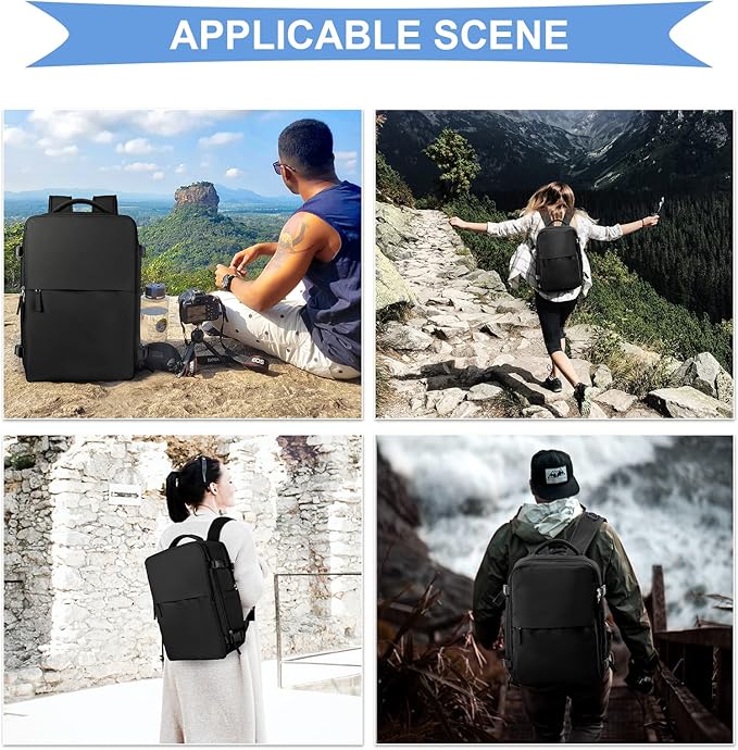 coowoz Black Travel Backpack For Women Men Airline Approved,Carry On Backpack,Large Hiking Backpack Waterproof Outdoor Sports Rucksack Casual Daypack Fit 15.6 Inch Laptop Backpack College Backpack