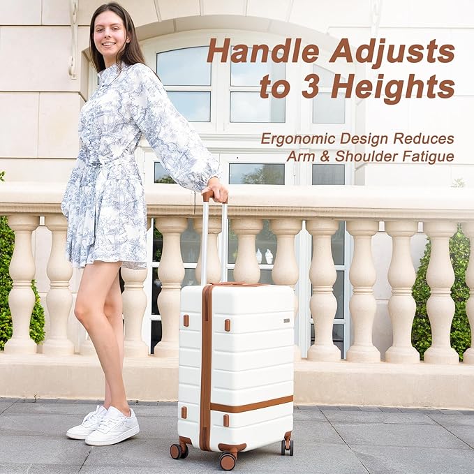 3-Piece 20 Inch Carry On Luggage Set, Durable Hardshell Spinner Wheel Suitcase with TSA Lock, Lightweight PC+ABS for Family Vacation Business Travel Airline Approved, Beige
