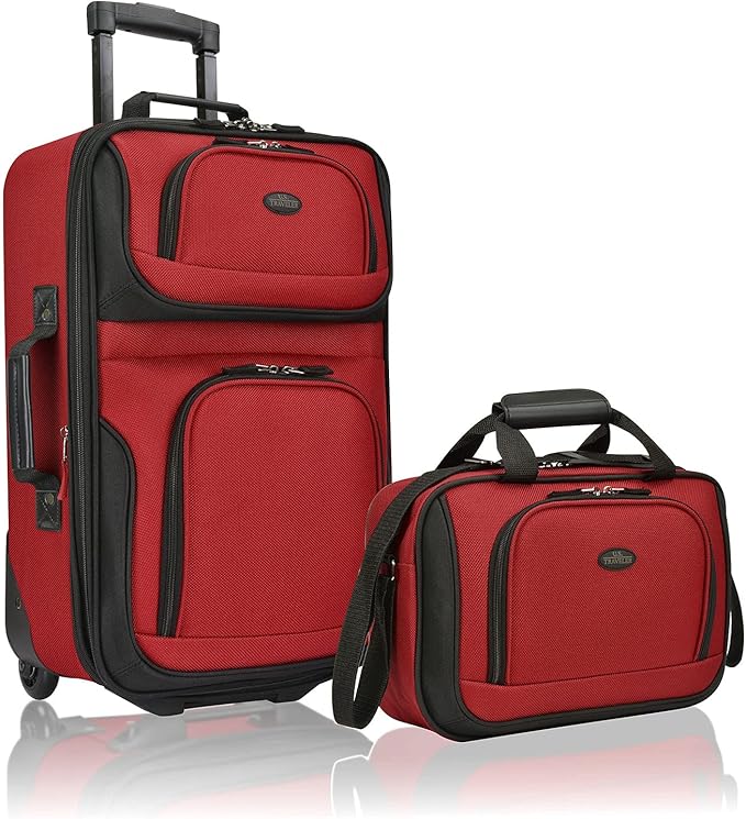 U.S. Traveler Rio Lightweight Softside Rolling Carry-on Suitcase, 2-Wheel Set, Red