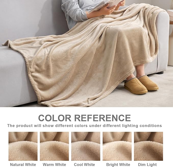 Hansleep Fleece Light Camel Queen Blanket, Super Soft Flannel Fuzzy Plush Cozy Blanket for All Seasons, Light Camel, Queen 90x90 Inches