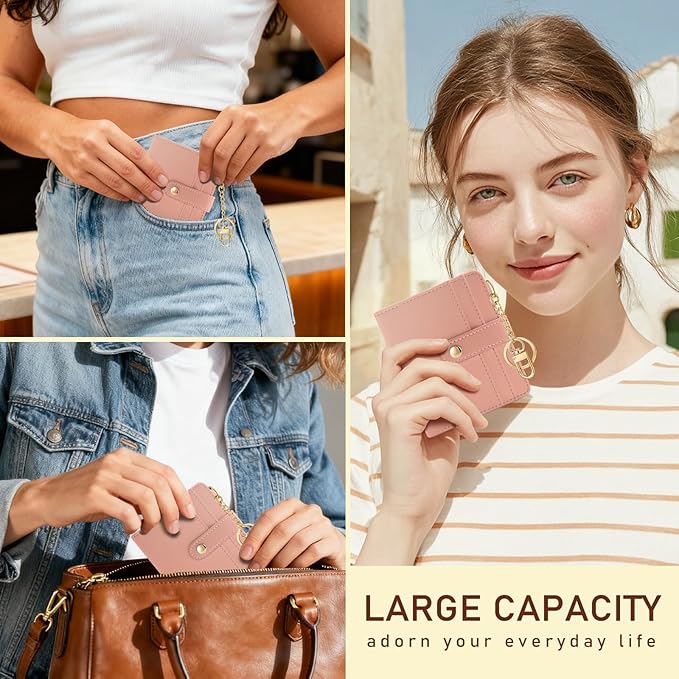 Jogjam Coral Pink Rfid Ladies Wallet, Small Slim Thin Compact Credit Card Women Wallet, PU Leather Bifold Cash Zipper Coin Pocket ID Window for Female