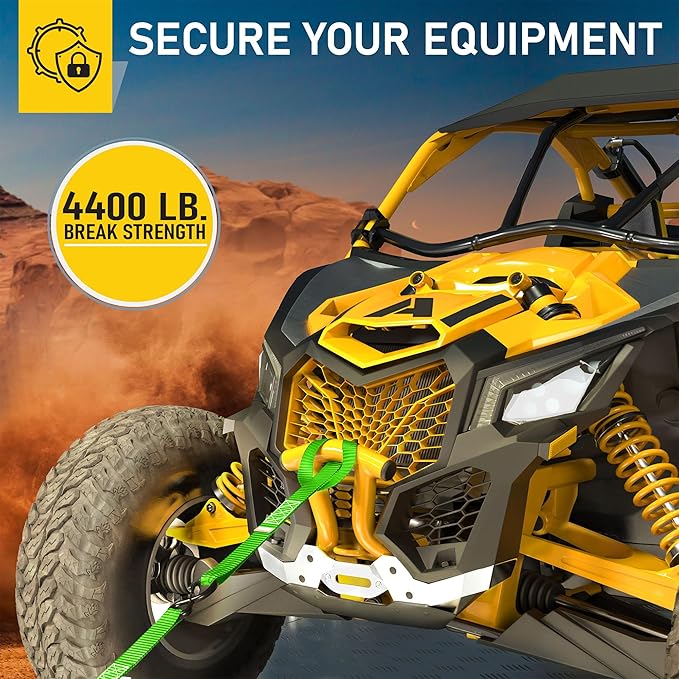 AUGO Heavy Duty Ratchet Straps & Soft Loops – Pack of 4 Extra Strong 1.5” by 15’ Ratchet Straps w/S-Hook Safety Latches & 4 Soft Loop Tie Downs – 4400Lb Break Strength for Motorcycles, ATVs, Etc.