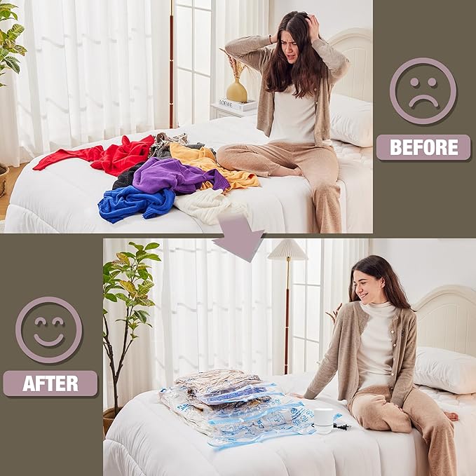 HIBAG Vacuum Storage Bags with Electric Pump, Vacuum Seal Bags for Clothing, Pillows, Blanket Bedding Comforters, 10 pack Jumbo