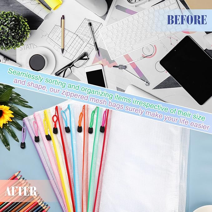 Jetec 32 Pcs Mesh Zipper Bags Toy Storage Bikini Organizer Bag Bolsas Para Guardar Trajes De Bano Waterproof Zipper Reusable Pouch Puzzle Multipurpose for Storage Office(Stylish Color,13 x 9.5 Inch)