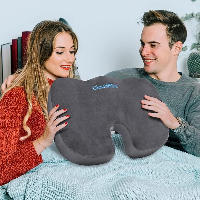 CloudBliss Gel Seat Cushion - Cooling Gel Enhanced, Memory Foam, Ergonomic Seat Cushion for Long Sitting for Office, Game, Car, Airplane (Large, Grey)