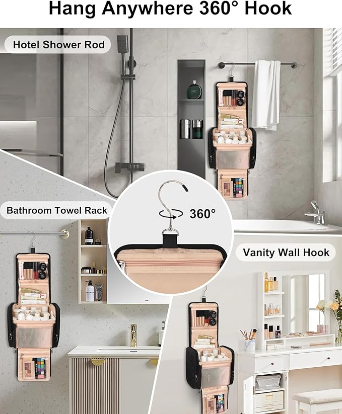 Hanging Toiletry Bag for Women, Travel Toiletry Bag Standing Toiletry Organizer with Hook Large Makeup Cosmetic Bag Portable Hanging Toiletry Organizer Bags for Full-Size Toiletries, Accessories