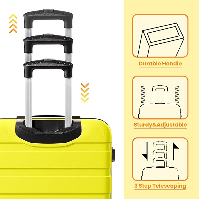 AnyZip Luggage Sets 3 Piece Hardshell Suitcase Set PC ABS Lightweight Travel Suitcases with 4 Double Spinner Wheels TSA Lock 20 24 28 Inch Black