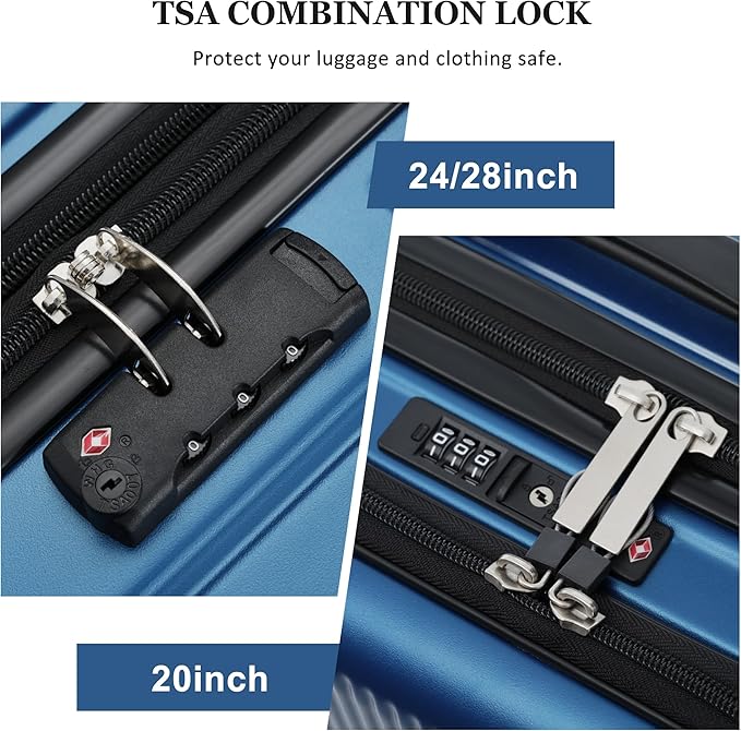 Merax Luggage Sets 5 Piece with Half-opening, Hardside 20" Carry On Suitcase Set with USB Port,Lightweight Travel 24" 28" Luggage with Bags TSA Locks Double Spinner Wheels,Blue