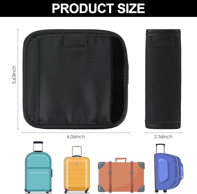 KINIVA 2 Pack Set Black Vegan Leather Luggage Handle Wraps, Luggage Identifiers Tags Markers for Suitcase, Travel Accessories