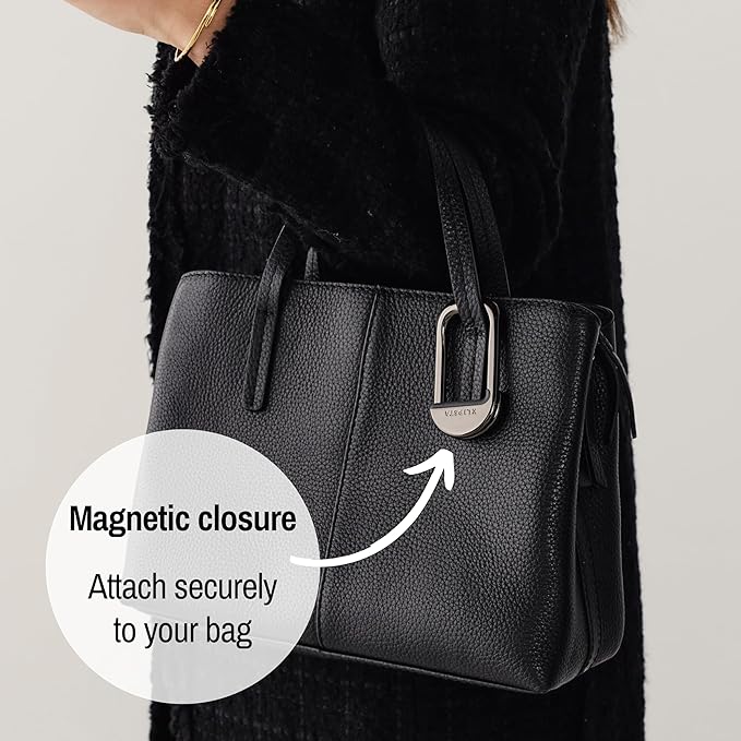 FLIP Purse Hook for Table – Foldable Bag Hook | Portable Purse Hanger & Holder for Desk | Magnetic Closure | Holds 50 lbs | Gift for Women, Chrome Black