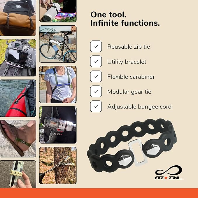 MODL Infinity Tool™ 2.0 Modular Straps (4-Pack) - Flexible Multi-Tool, Gear Strap, Wearable Gadget for Outdoor Adventure, Survival, Camping, Travel, EDC