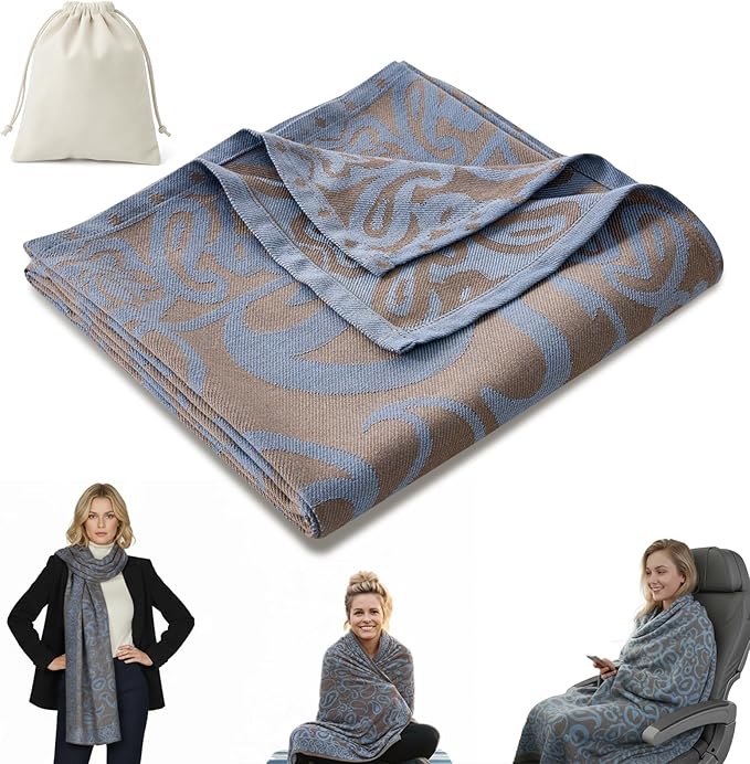 Travel Blanket Airplane - Ultra Soft & Lightweight Knit Design Compact Airplane Blanket,53x72 Inch,Stylish Travel Shawl Wraps for Flights,Office,Home Use,Travel Essentials & Gifts