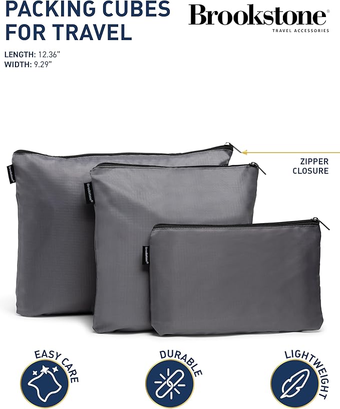 Brookstone Packing Cubes - 6 Piece Compression Packing Cubes for Travel Essentials - Luggage Sets Cube Storage Organizer Bags, Size One Size, Dark Grey