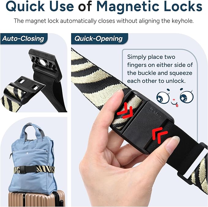 Travel Inspira Magnetic Quick-Release Travel Belt for Luggage Strap - Hands-Free, Lightens Load, Secures Multiple Bags, Adjustable & Lightweight for Effortless Travel