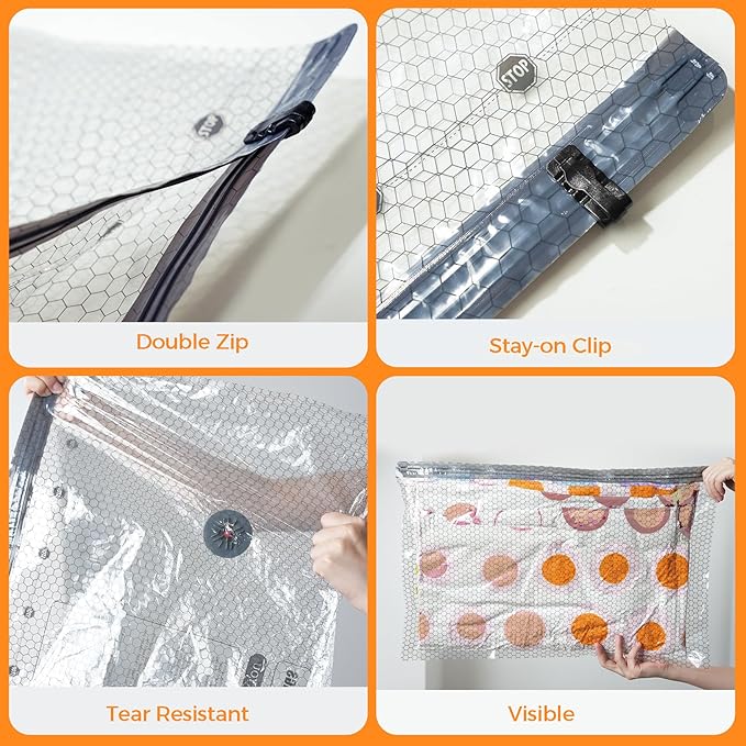 Travel Vacuum Seal Bags for Clothing with Portable Electric Pump, 15 Pack Space Saver Vacuum Storage Bag, Compression Packing Bag for Clothes Luggage & Suitcase, Cruise Vacation & Home Essentials