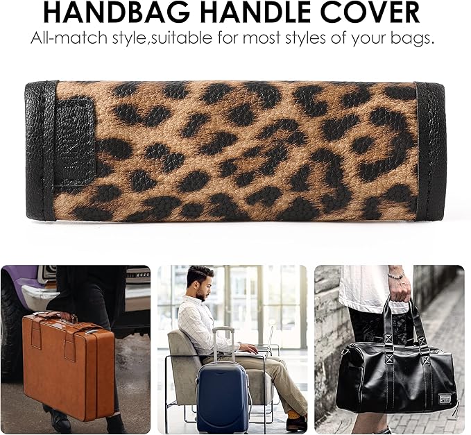 KINIVA Leather Luggage Handle Wrap 4 Pack Set,Luggage Identifiers Tags Markers for Luggage Suitcase,Travel Accessories(leopard-4pcs)