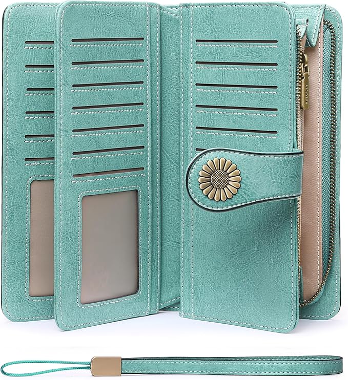SENDEFN Wallets for Women Leather Credit Card Holder with RFID Blocking Large Capacity Wristlet | with RFID Blocking, Large Capacity, Wristlet, with RFID Blocking, Large Capacity, Wristlet