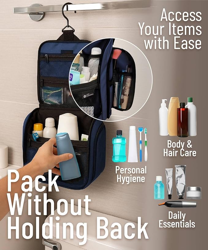 D&D Wanderlust D&D Hanging Travel Toiletry Bag for Men and Women – Cosmetics, Makeup and Toiletries Organizer Kit with 10 Compartments