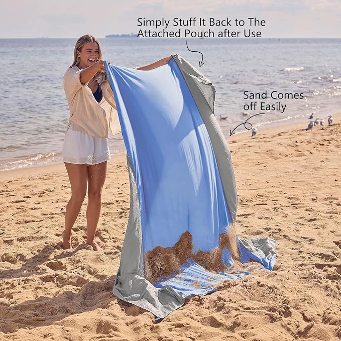 WEKAPO Beach Blanket Sandproof Waterproof, Extra Large Beach Mat, Oversized & Compact Sand Free, Quick Drying Beach Essentials for Vacation, Cruise, Picnic & Camping with Stakes