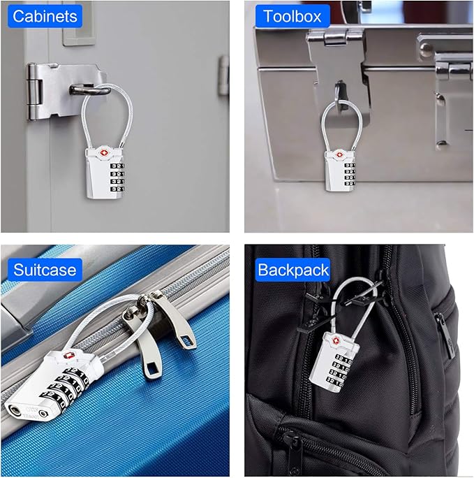 2 Packs TSA Luggage Locks with 14cm Flexible Cable, Diyife 4-Digit Combination Travel Lock Security Padlock for Suitcase Luggage Backpack School or Gym Cabinet, etc. (Silver)