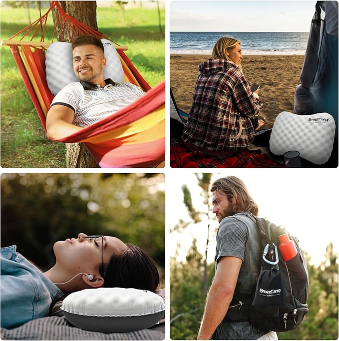 Camping Pillow with Soft Cover, Lightweight Inflatable Pillow for Neck Lumbar Support,Upgrade Backpacking Pillow,Washable Travel Air Pillows for Hiking, Backpacking, Airplane, Beach, White