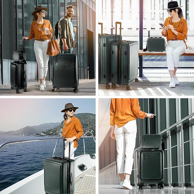 Hard Shell Luggage Sets with Spinner Wheels 4 Piece, Expandable Large Suitcases with TSA Lock, Travel Large Suitcase Set, Green Luggage Set