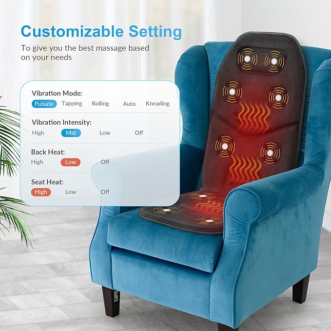 COMFIER Back Massager with Heat, App Control Vibration Massage Seat Cushion, 10 Motors & 3 Heat Levels Chair Massager Pad, Home Office Use