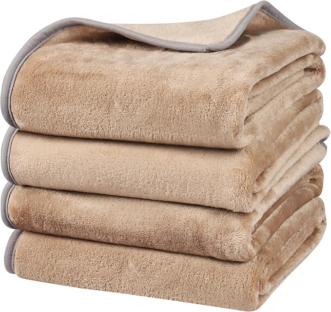 Onarway Dog Blanket Washable for Puppy: 4 Packs Dog Blankets 40”x28” - Fluffy Soft Small Throw for Cat Puppy Kitten Dogs - Fleece Pet Blankets for Bed Sofa Car and Indoor - Khaki