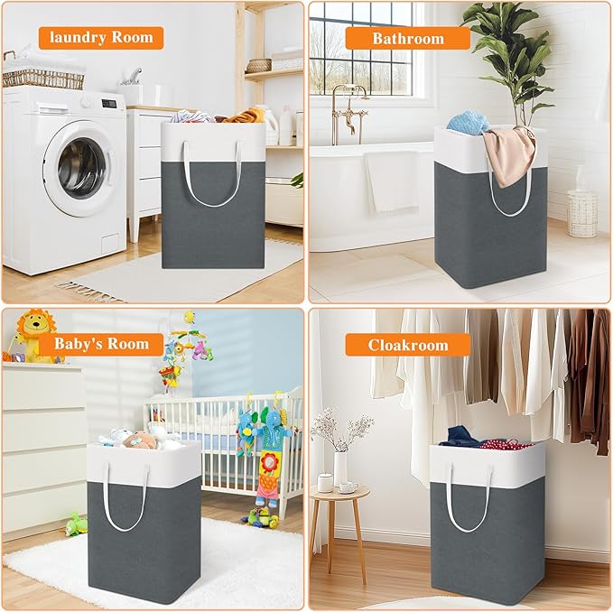 TasticTotes laundry basket 3-Pack, laundry hamper, Hamper with handles, collapsible laundry baskets, Waterproof dirty clothes hamper, Towel Storage for Home or Dorm, 75L-Grey