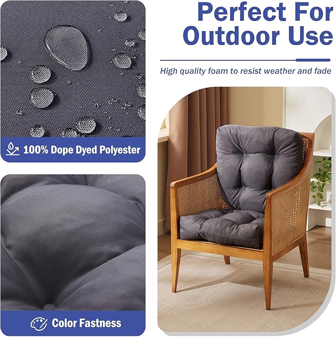 Outdoor Chair Cushions Set of 2, Patio Chair Cushions with Ties,19x19+5” Tufted Outdoor Seat Cushions, Waterproof Patio Furniture Cushions, Outdoor Dining Chair Pads, Dark Grey
