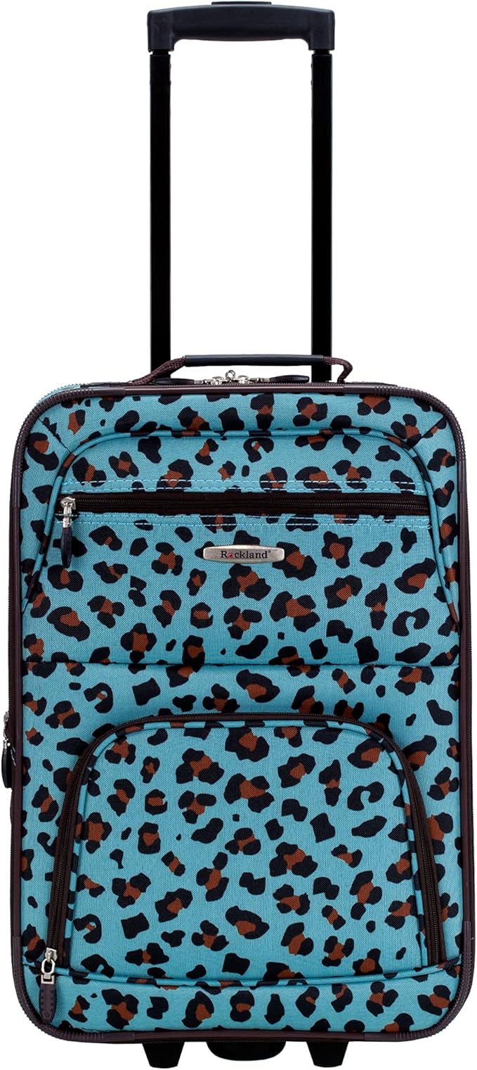 Rockland Jungle Softside Upright Luggage Set, Blue Leopard, 4-Piece Set (14/29/24/28)