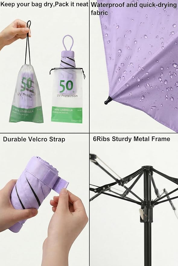 BAODINI Mini Travel Umbrella Small Compact UV Blocking Manual Open Close Portable Sun Protection for Women Kids and Men