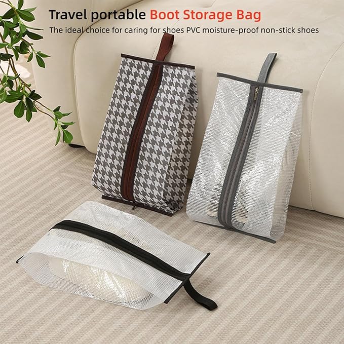 2 Pack Portable Water-Resistant Dust Proof Boot Storage Bags with Handle | Washable Shoe Bags for Travel & Closet Organizing(M)
