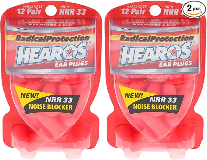 Hearos Radical Protection Foam Ear Plugs, Hearing Protection, NRR 33, 12 Pair, Orange (5801) (Pack of 2)