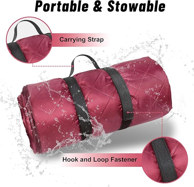 Waterproof Outdoor Blanket 82”X 55” Packable, Stadium Blankets for Camping with Sherpa Fleece Lining, Large Windproof Emergency Throw Mat for Garss Picnic Hiking Road Trip, Machine Washable, Wine